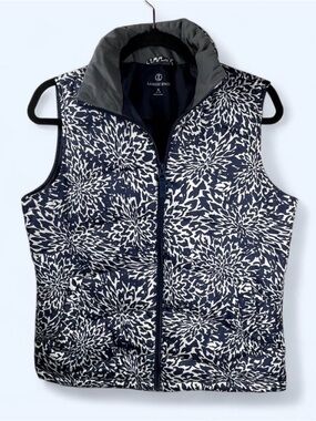 Lands' End navy blue floral print puffer vest Size S #outdoor #gilet #cozy